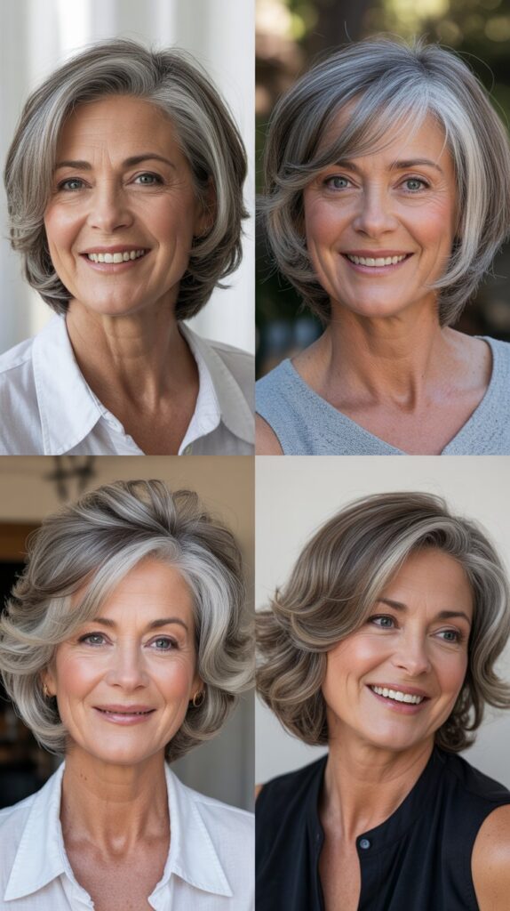 37 Fresh Short Bob Ideas for Women 50+ with Delicate Hair 21 Layered Bob with Crown Volume