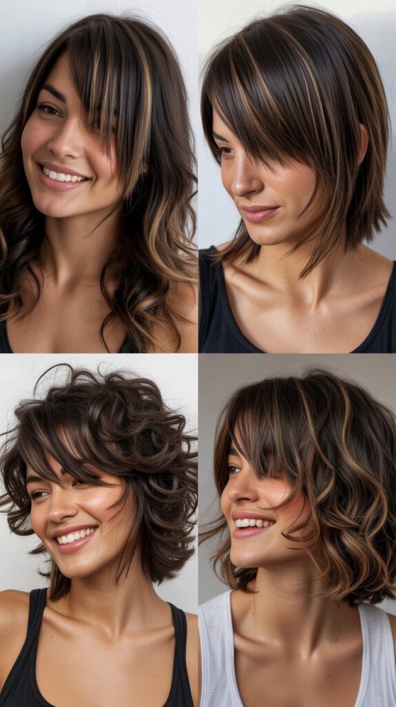 Asymmetrical Angled Bangs with Razor-Cut Layers