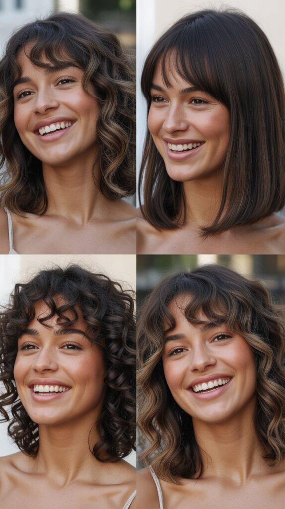 30 Stunning Medium Haircuts With Bangs for Thin Hair That Add Fullness 1 Textured Layered Lob with Curtain Bangs