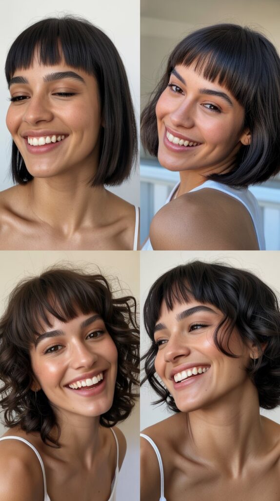 27 Best Medium Haircuts With Bangs That Instantly Transform Your Look 5 Asymmetrical Lob with Angled Fringe