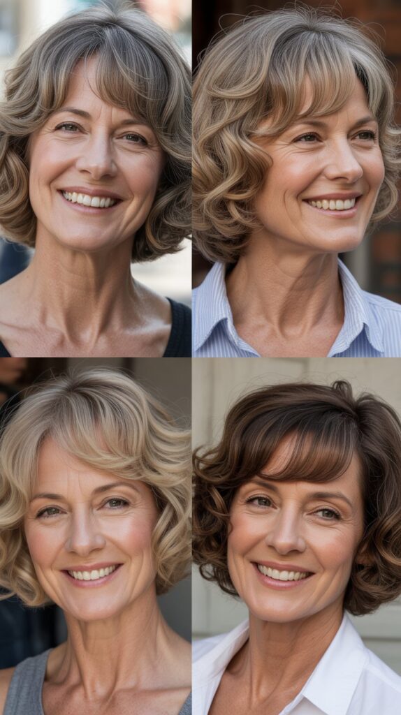 34 Short Bob Hairstyles with Bangs for Women Over 50 That Soften Features 24 Bouncy Bob with Rounded Bangs