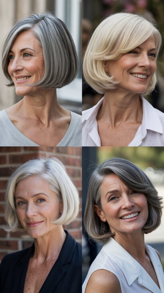 27 Must-Try Hairstyles for Women Over 60 with Fine Medium-Length Straight Hair 23 Sleek Bob with Tucked-Under Ends