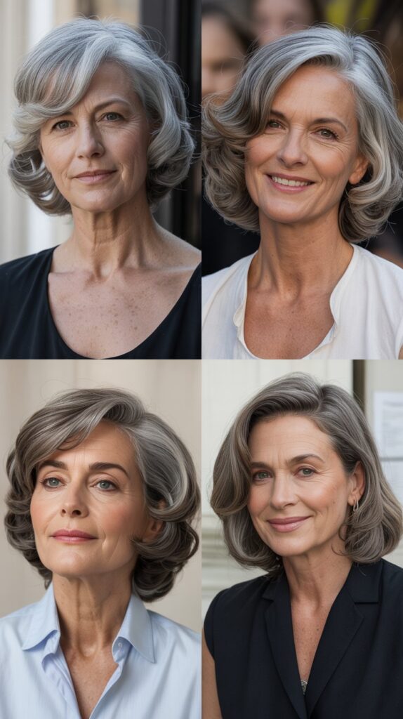 27 Must-Try Hairstyles for Women Over 60 with Fine Medium-Length Straight Hair 27 Classic Middle-Length Style with Slight Bend