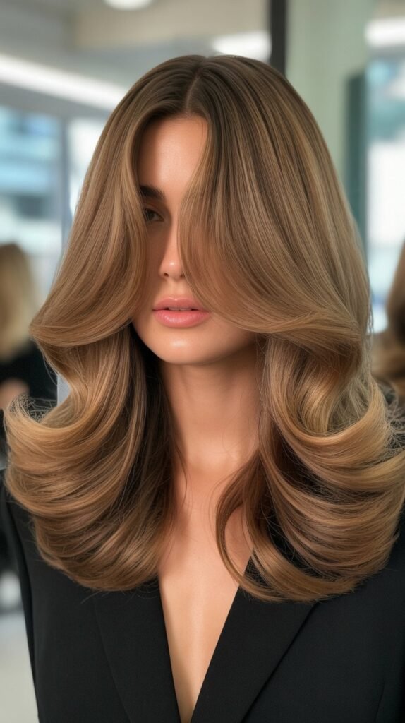 Voluminous Blowout with Curtain Bangs