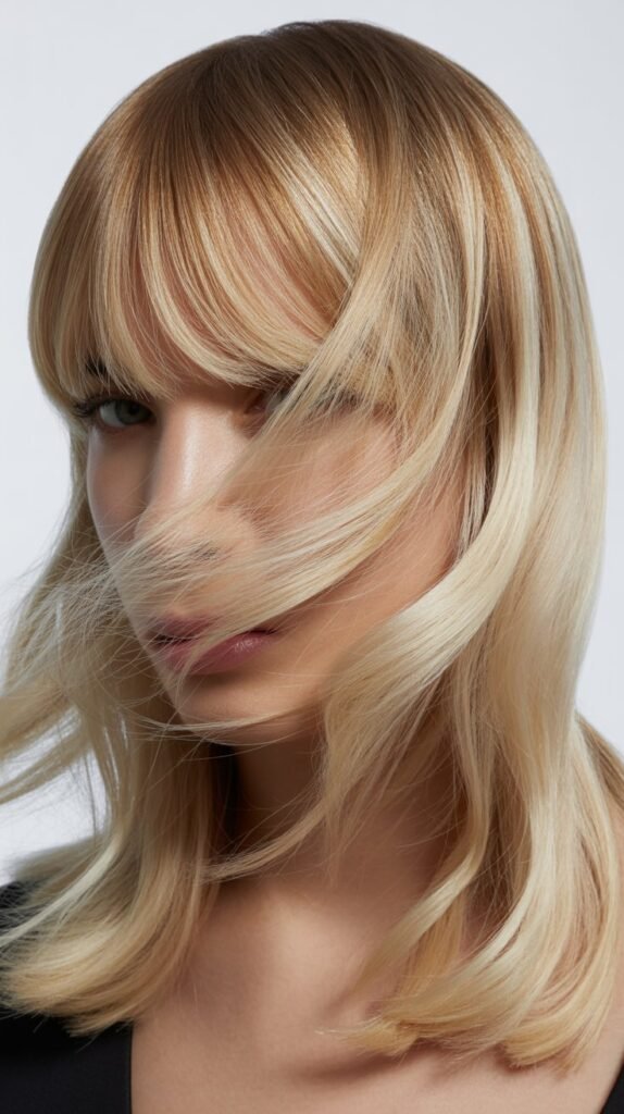 Angled Bangs with Cool Blonde Ombre