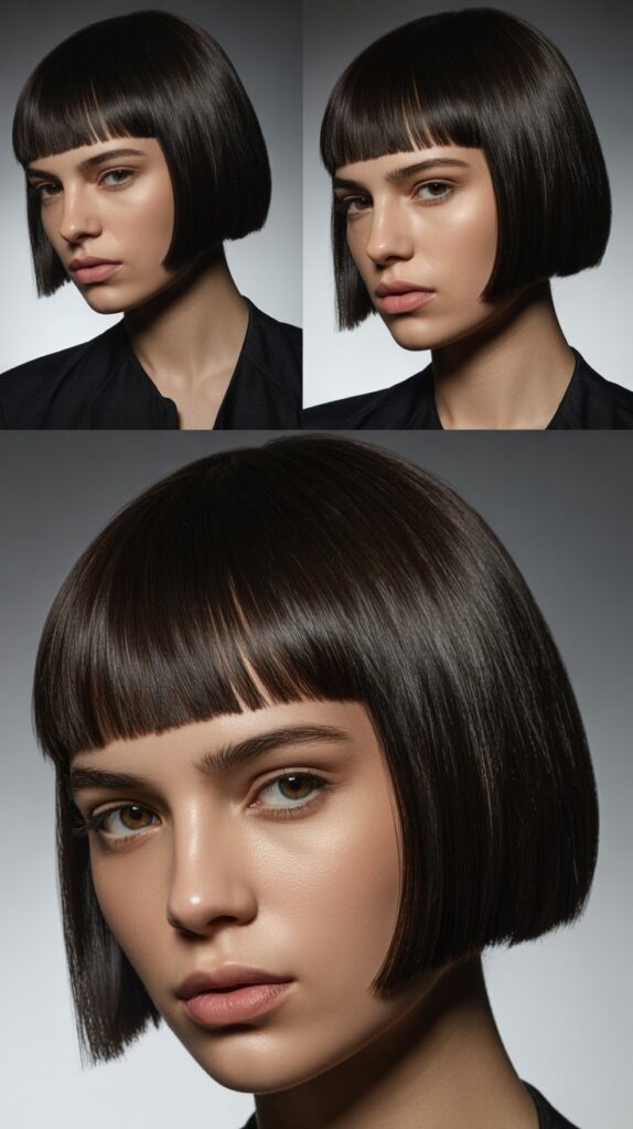 34 Gorgeous Medium-Length Hair With Bangs Ideas for a Modern Update 3 Blunt Cut Bob with Heavy Fringe