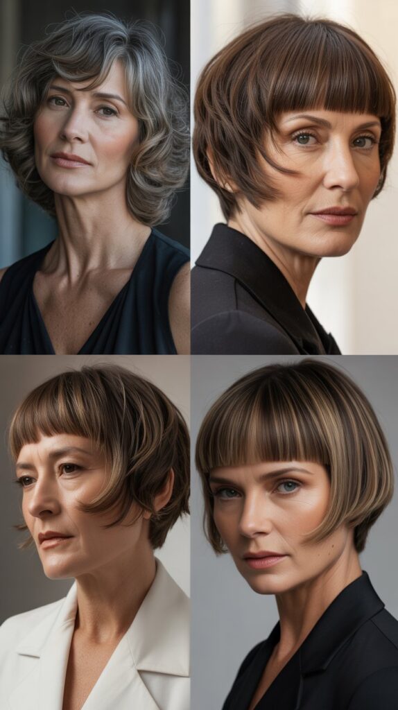 53 Most Flattering Hairstyles for Women Over 50 Right Now 33 Textured Bob with Micro Bangs
