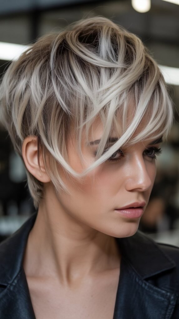  Icy Blonde Highlights on Pixie Cut
