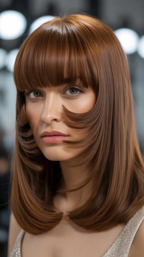 Medium Straight Hair With Arched Heavy Bangs