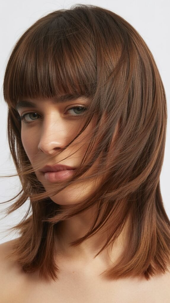 Choppy Lob With Blunt Bangs