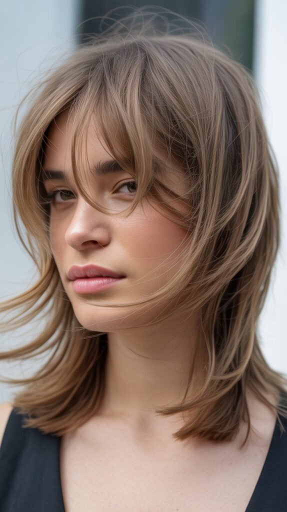 Layered Medium Hair With Wispy Baby Bangs