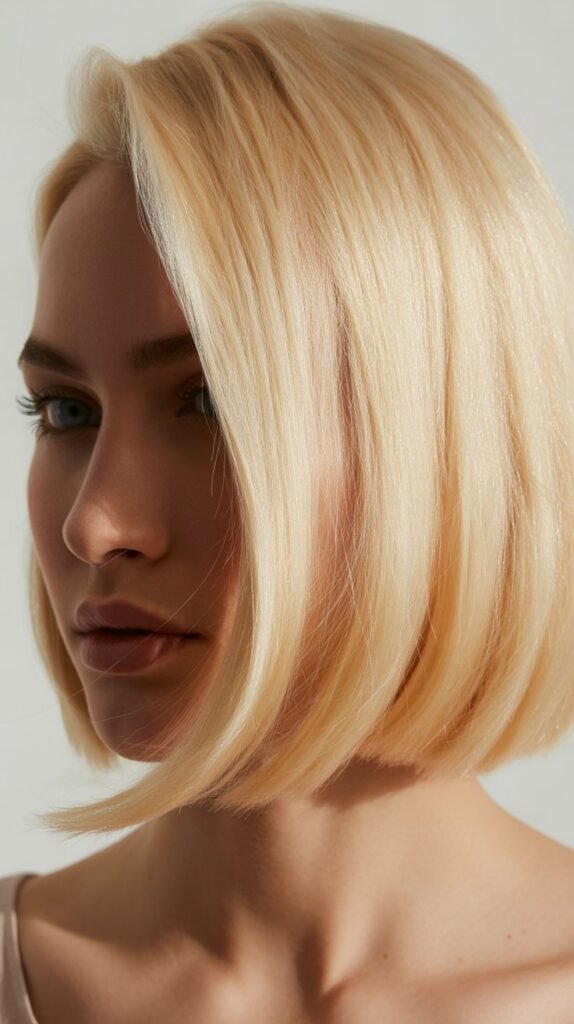 Sleek Vanilla Blonde Lob with Side Sweep