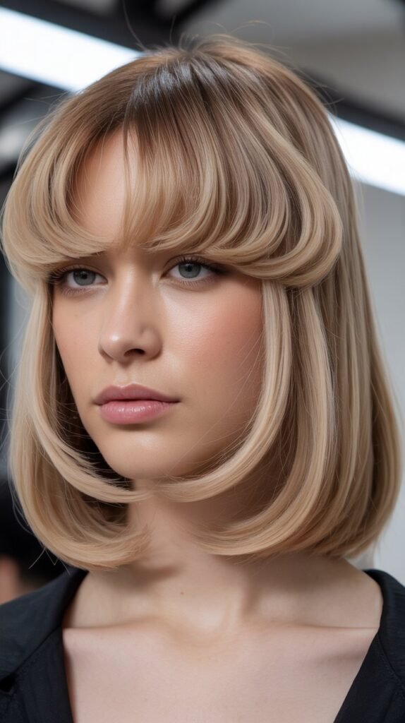 Rounded Baby Bangs with Vanilla Blonde Lob