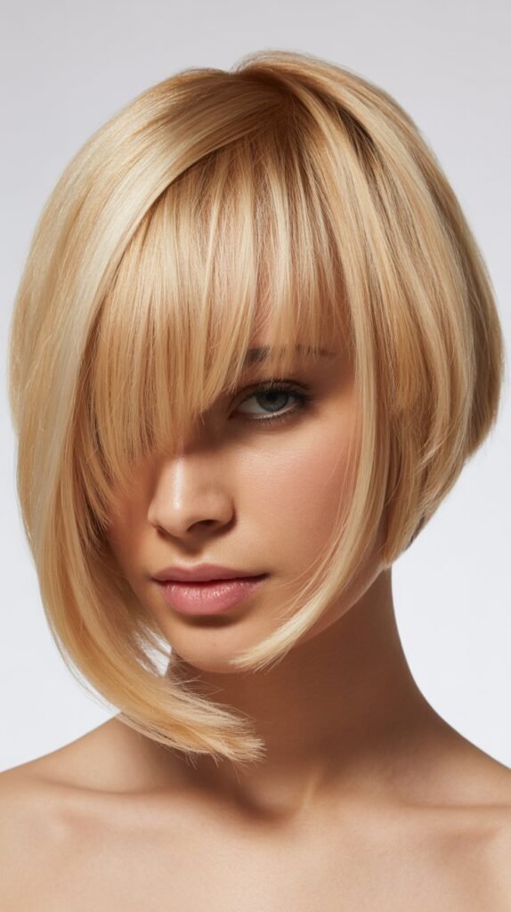 Asymmetrical Bangs with Blonde Angled Bob