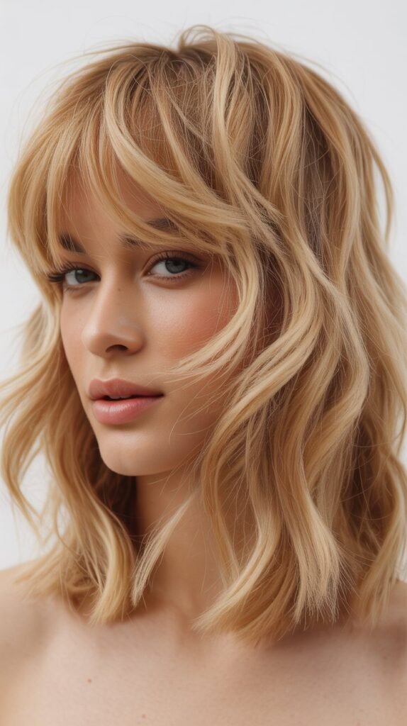 Choppy Baby Bangs with Toasted Coconut Blonde Lob