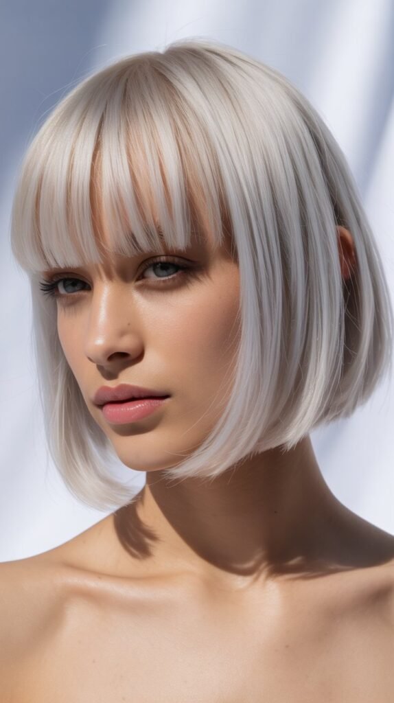 Blunt Baby Bangs with Icy Blonde Bob