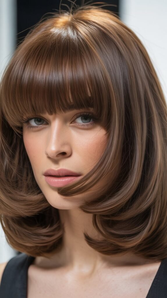 Voluminous Lob with Full Bangs