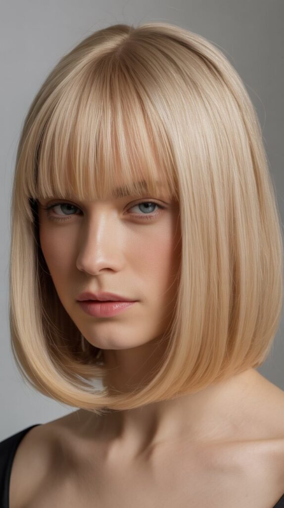 Blunt Bangs with Straight Blonde Bob
