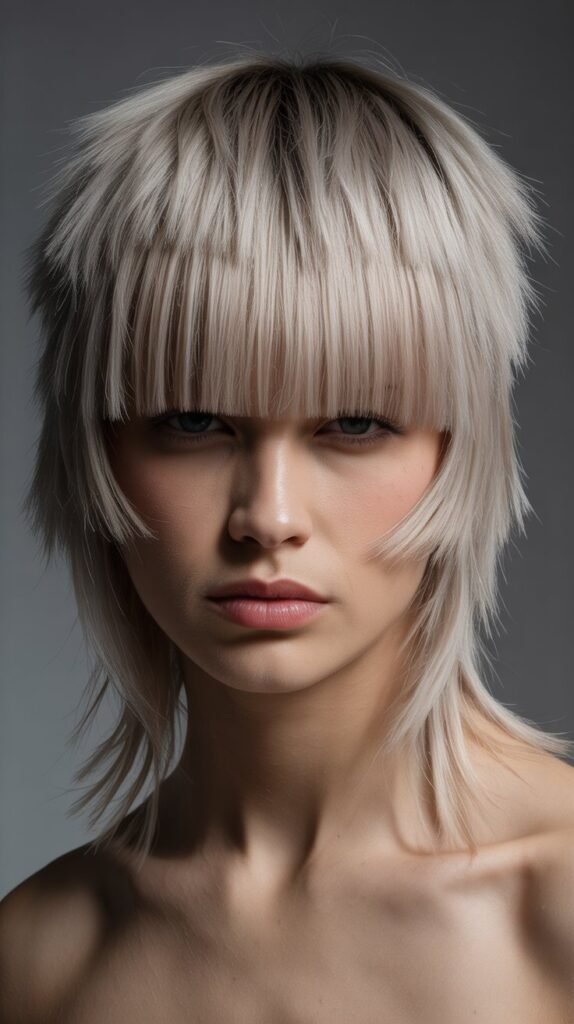 Edgy Razor-Cut Shag With Straight Bangs
