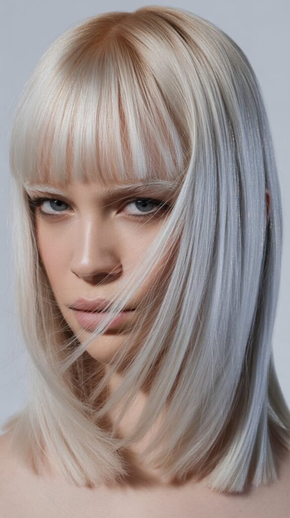 Micro Bangs with Ice Blonde Straight Cut