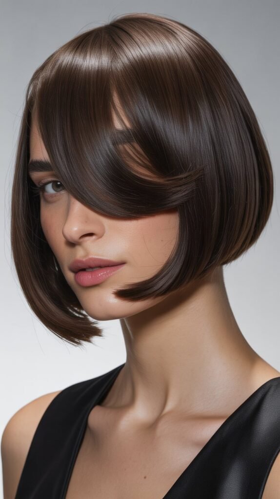 Sleek French Bob with Sideswept Bangs