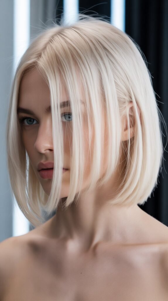 Sleek Platinum Blonde Lob