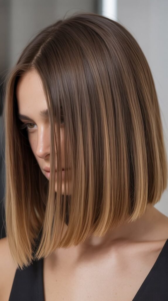  Blunt Lob with Soft Balayage