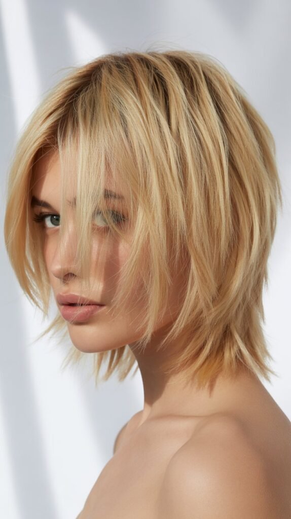  Choppy Layered Blonde Lob