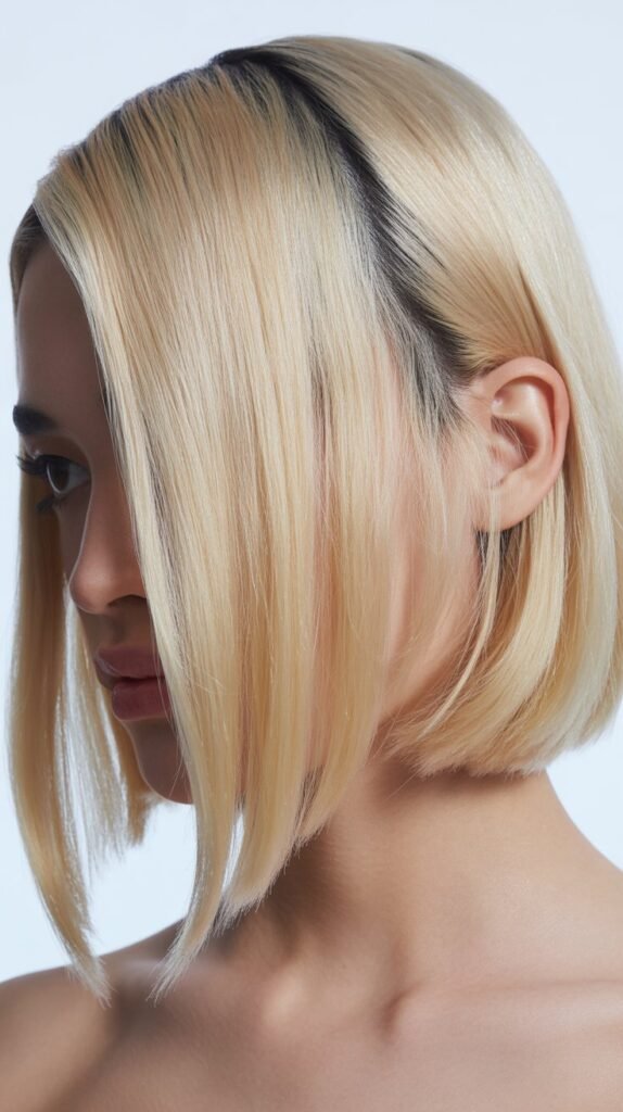 Sleek Icy Blonde Lob with Side Part