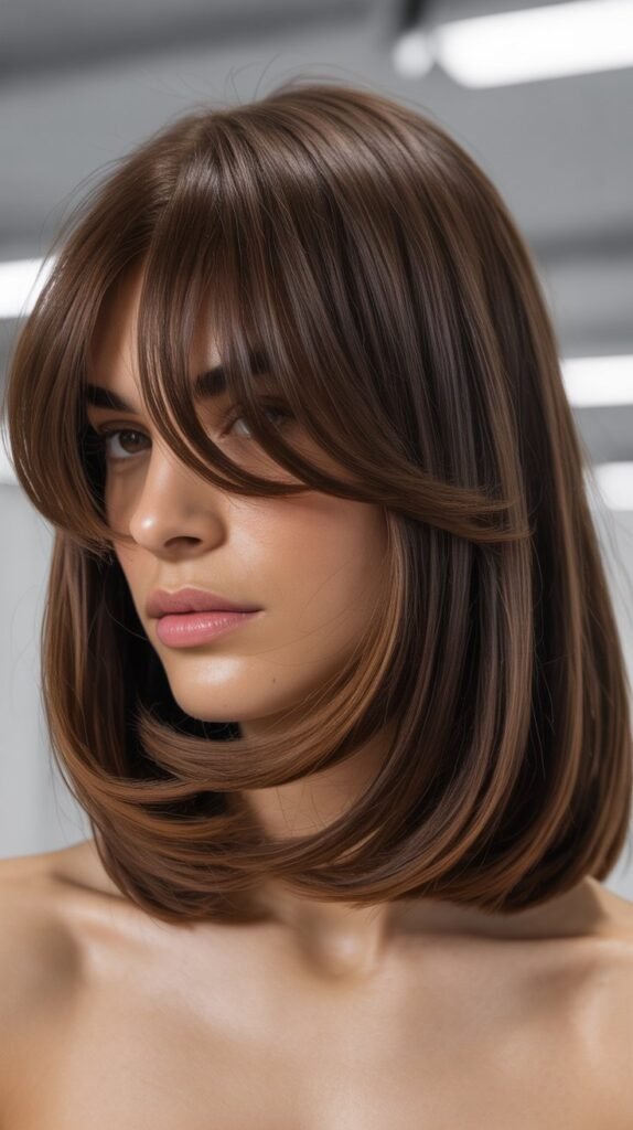 Dimensional Lob with Face-Framing Bangs