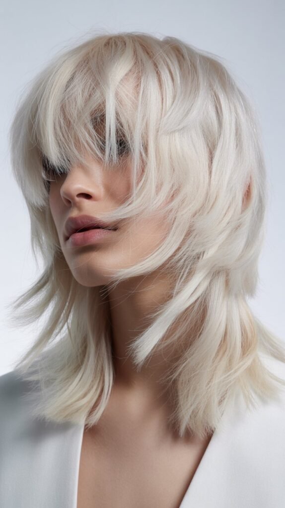 Platinum Shag with Textured Bangs