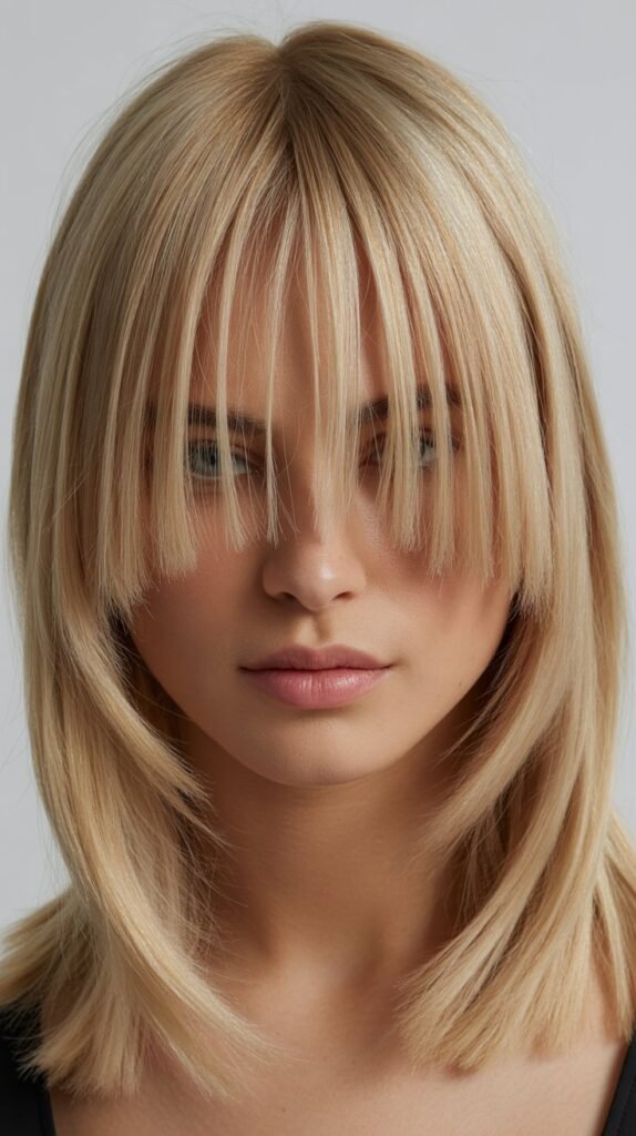  Piecey Straight Bangs with Cool Blonde Collarbone Cut