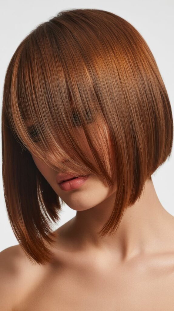 Blunt Lob With Side-Swept Fringe
