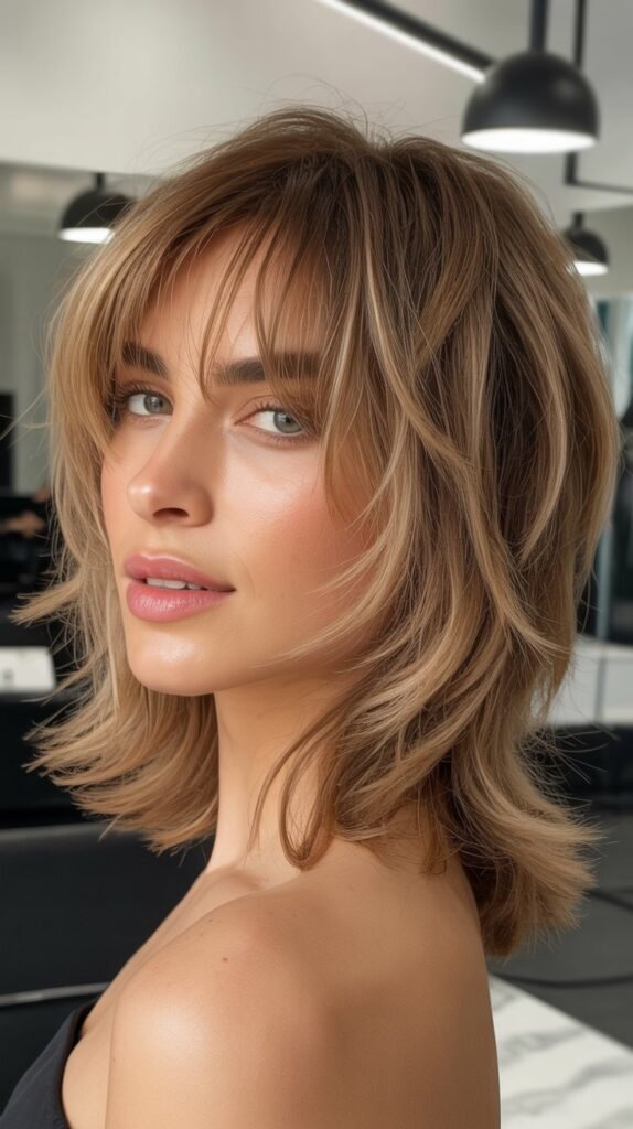 Choppy Medium Layers With Textured Bangs