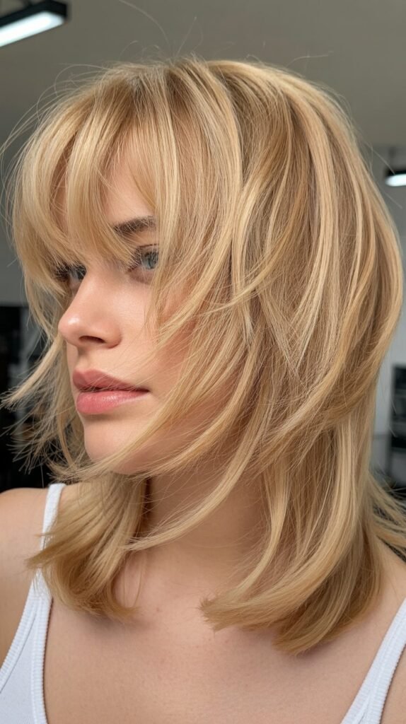 Razored Shoulder Cut with Textured Bangs