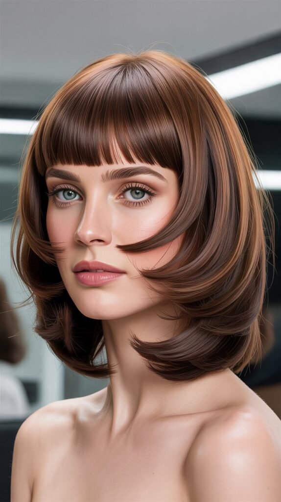 Precision Bangs with Layered Bob
