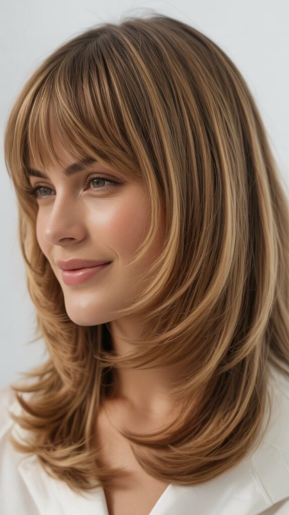  Layered Bangs with Medium Length