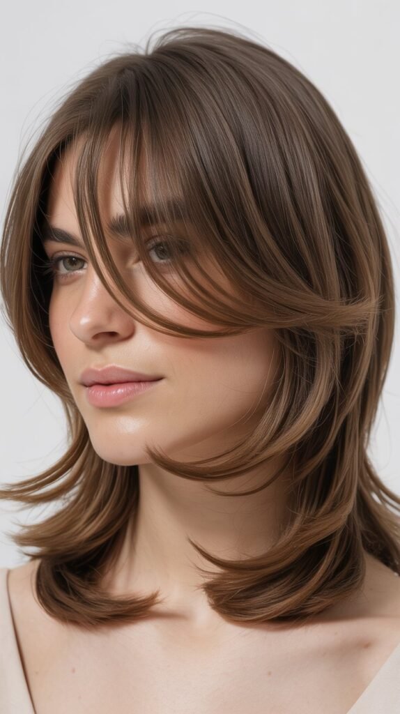Medium Hair With Side Bangs And Face-Framing Layers