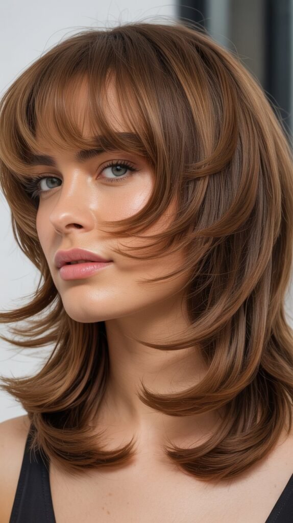 Medium Shag With Curtain Bangs For Thick Hair