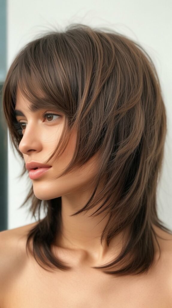 Layered Shag with Brow-Skimming Fringe