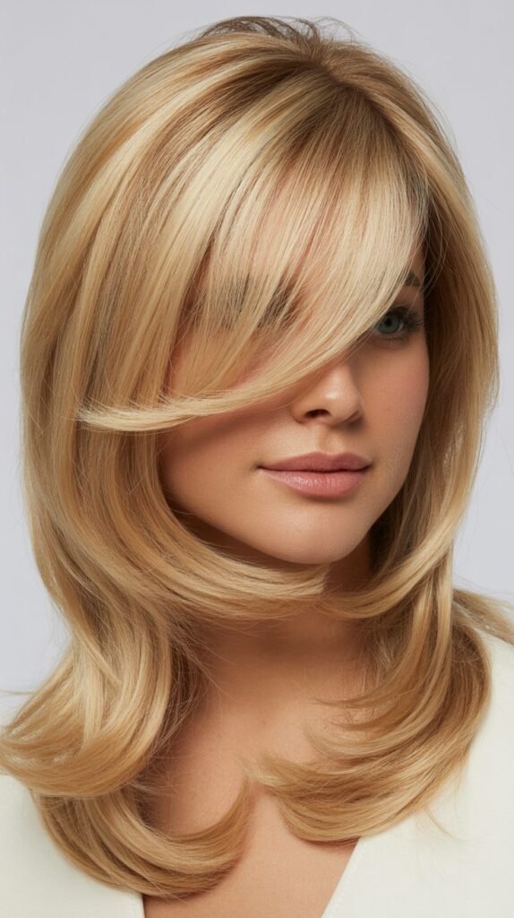  Long Layers with Swoopy Bangs