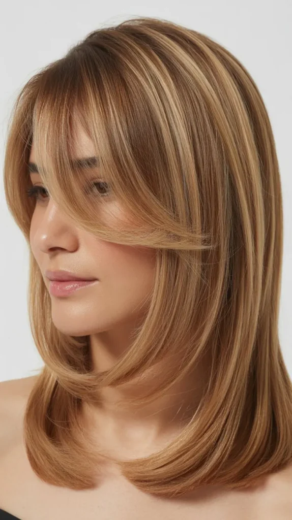 33 Modern Medium-Length Haircuts with Layers and Side Bangs for Straight Hair