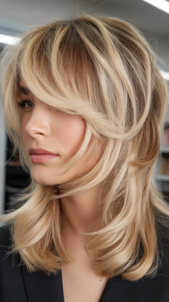Piecey Side Bangs with Blonde Layered Cut
