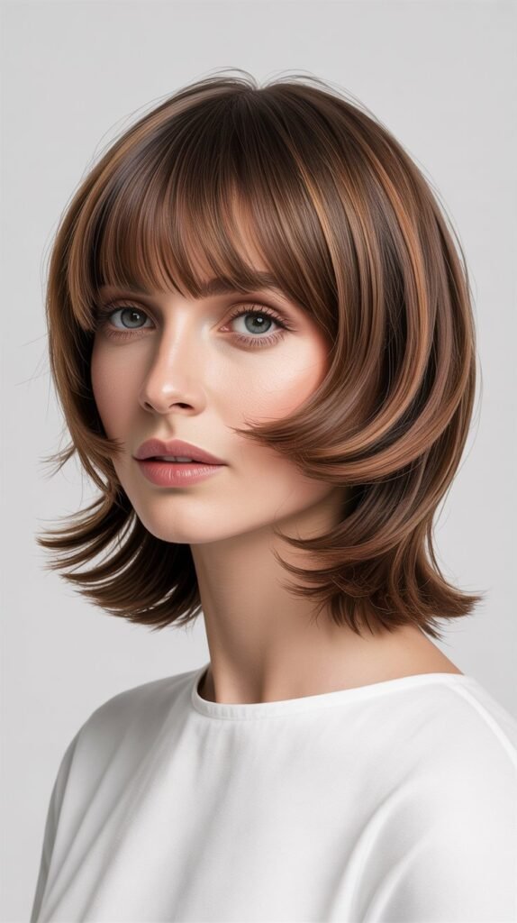 Blunt Layers with Micro Curtain Bangs