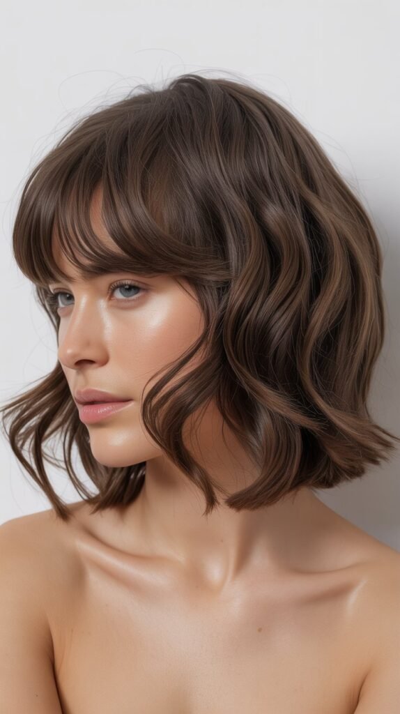 Textured Lob with Choppy Curtain Bangs