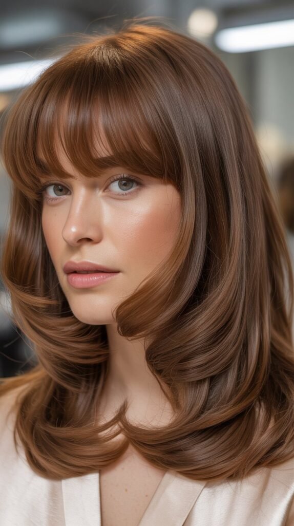 Classic Curtain Bangs With Layered Medium Hair