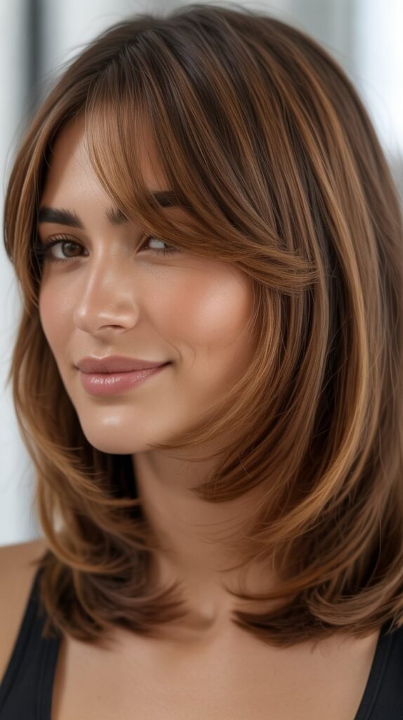 Curtain Bangs with Layered Lob