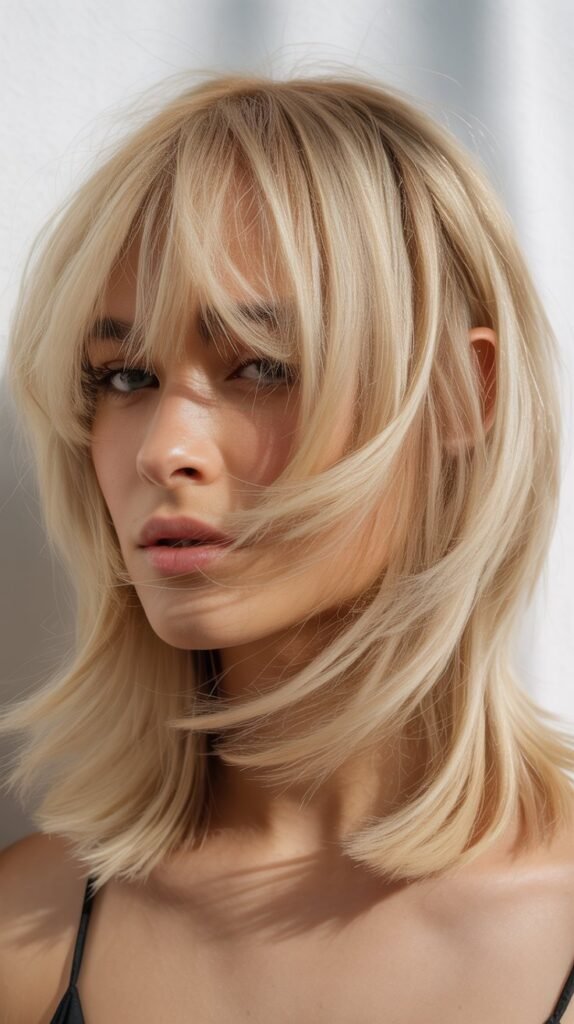 Choppy Bangs with Blonde Layered Lob