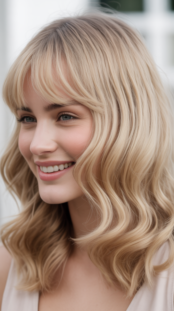 Micro Curtain Bangs with Vanilla Blonde Waves