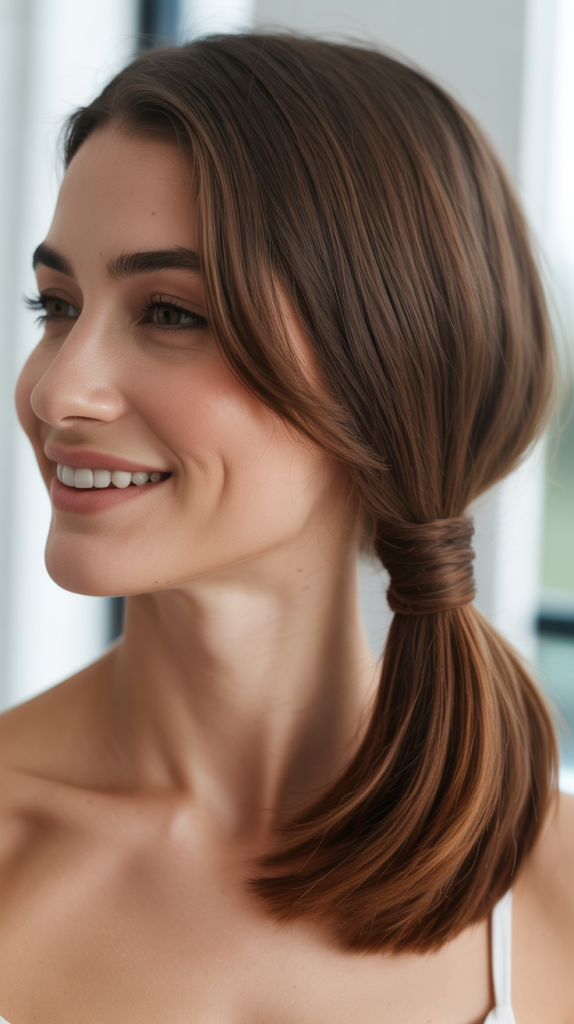 Low Ponytail with Wrapped Hair Section